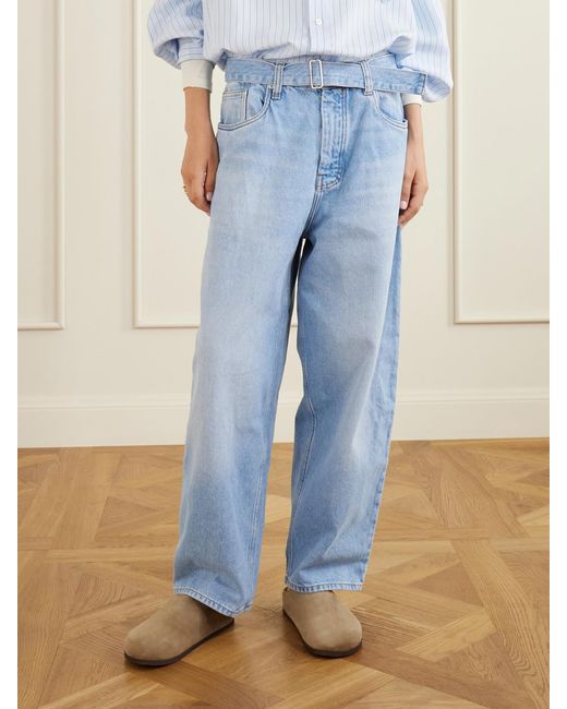Studio Nicholson Blue Cahuin Belted Mid-Rise Wide-Leg Jeans