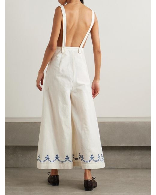 Bode White Jumpsuit Aus Einer Baumwoll-Leinenmischung Mit Stickereien