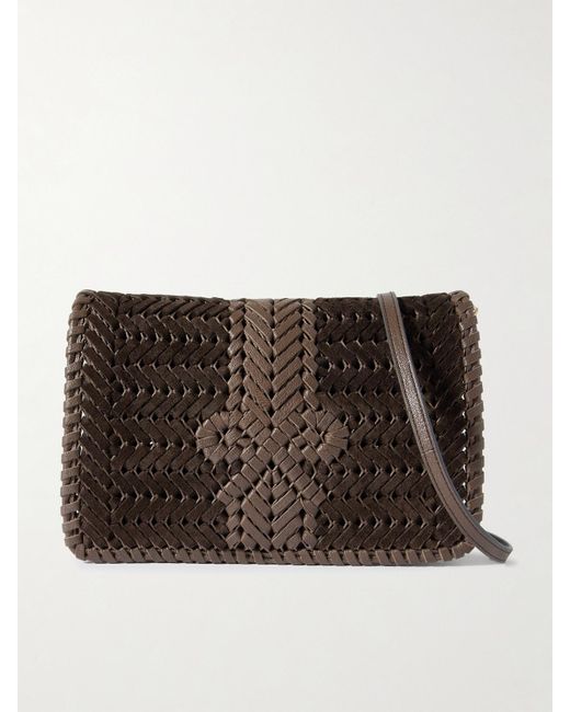 Anya Hindmarch Brown The Neeson Schultertasche Aus Geflochtenem Veloursleder Und Leder