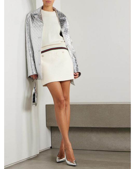 Gucci Natural Minirock Aus Bouclé-Tweed Aus Einer Wollmischung