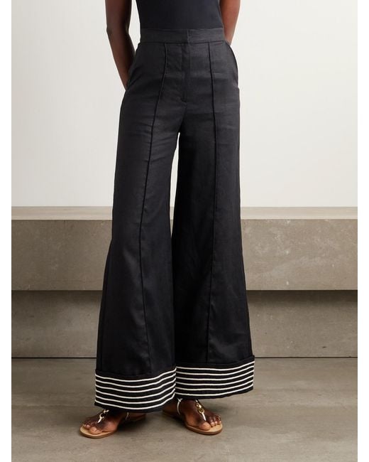 ANDRES OTALORA Black Tu Sutileza Embroidered Linen Wide-Leg Pants