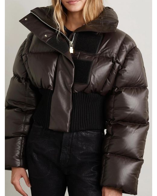 Givenchy Black Cropped Wool-Blend Trimmed Quilted Down Leather Jacket