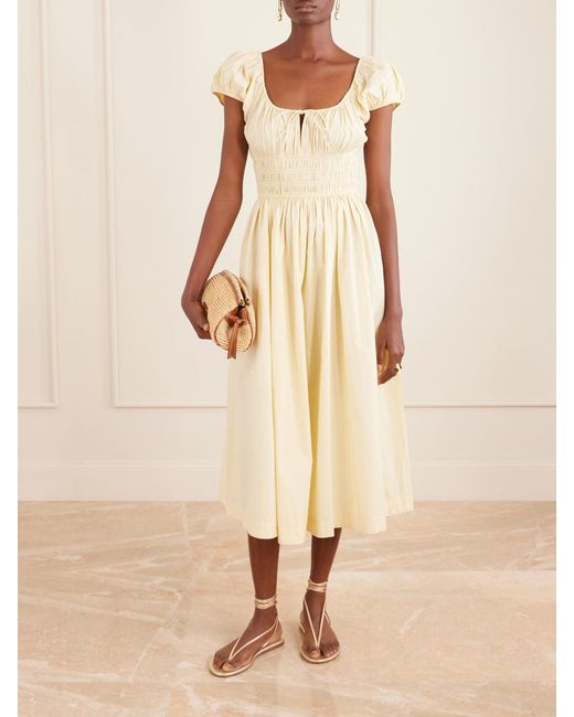 Doen Natural Quinn Smocked Organic Cotton-Poplin Midi Dress