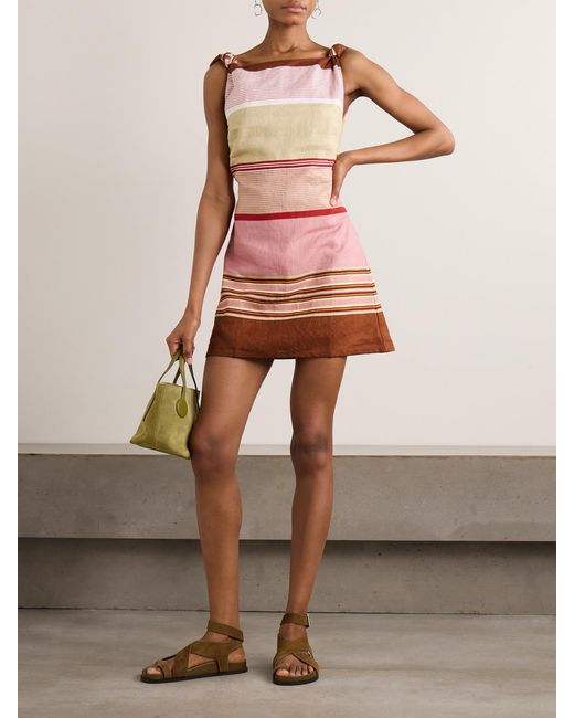 Faithfull The Brand Gray Flor Minikleid Aus Leinen Mit Streifen Und Bindegürtel