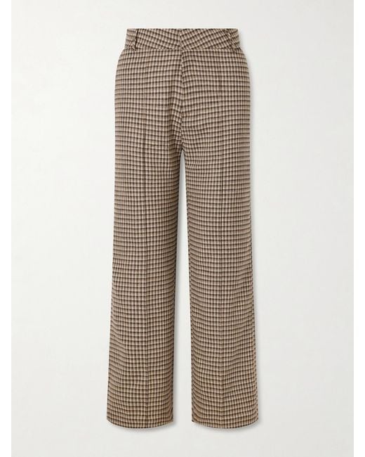 D'Estree Natural Yoshimoto Plaid Virgin Wool-Blend Straight-Leg Pants