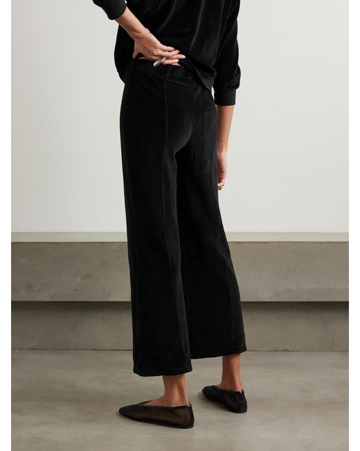Suzie Kondi Black Fili Cropped Cotton-Blend Velour Flared Pants