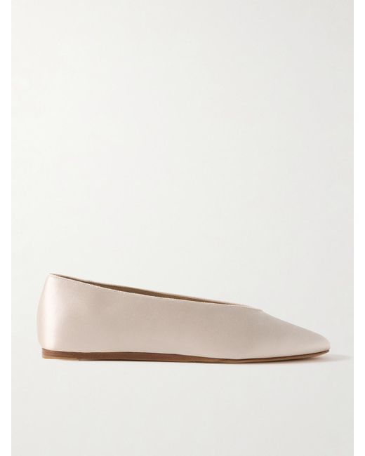 Le Monde Beryl Natural Regency Grosgrain-Trimmed Satin Ballet Flats