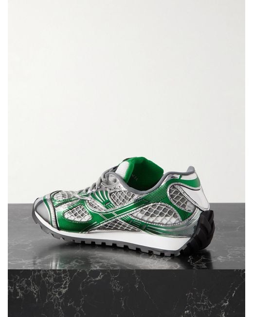 Bottega Veneta Green Orbit Metallic Rubber, Mesh And Fishnet Sneakers