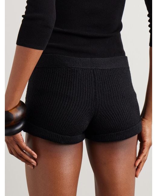 Isabel Marant Black Diha Button-Embellished Ribbed Wool-Blend Shorts