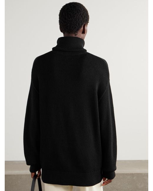 Pull Oversize À Col Roulé En Coton Biologique Et Cachemire Mélangés Côtelés Totême en coloris Black