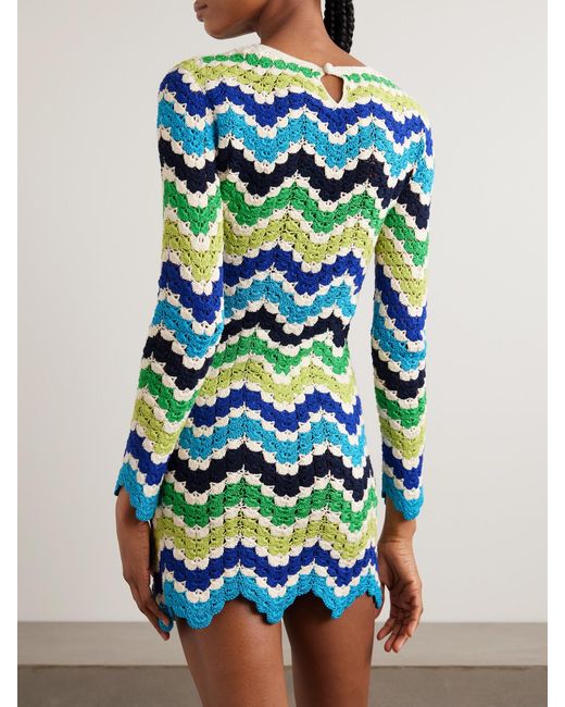 Escvdo Blue Victoria Scalloped Crocheted Cotton Mini Dress