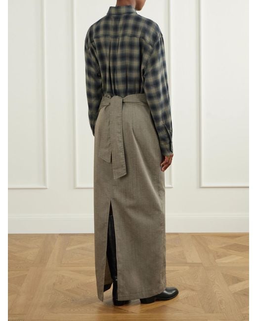 Our Legacy Green Twisted Shirt Check Cotton And Wool-Blend Wrap Maxi Dress