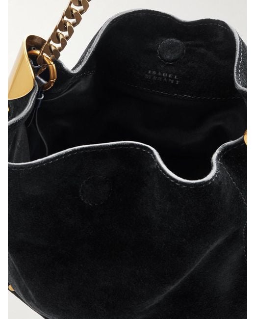 Isabel Marant Black Oskan Leather-Trimmed Tasseled Studded Suede Shoulder Bag