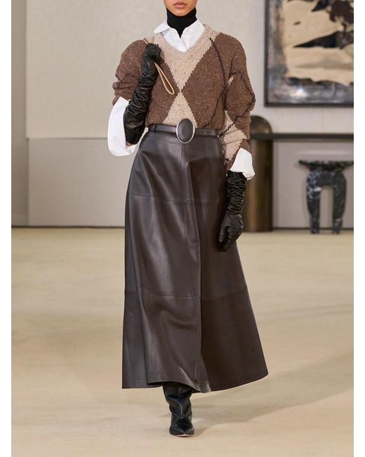 Altuzarra Gray Varda Paneled Leather Midi Skirt