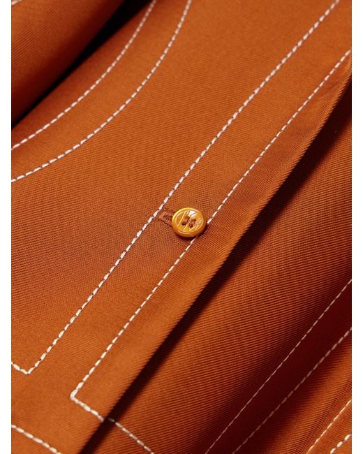 Totême Orange Embroidered Silk-Twill Shirt
