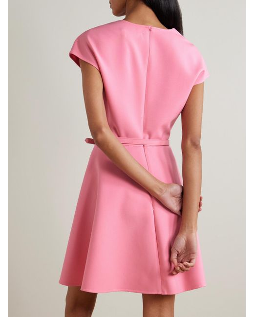 Oscar de la Renta Pink Belted Stretch-Wool Crepe Mini Dress