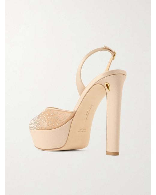 JENNIFER CHAMANDI Natural Antonio 130 Satin-Trimmed Crystal-Embellished Mesh Platform Sandals