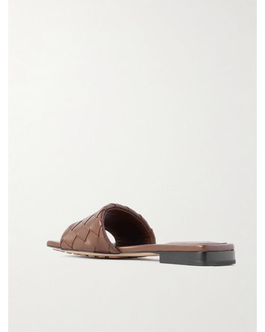 Bottega Veneta Brown Riva Intrecciato Leather Slides
