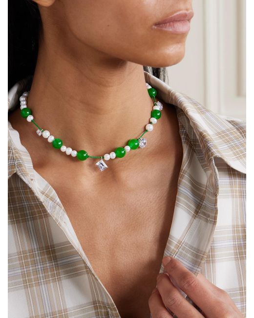 Completedworks Green Kette Aus Kordel Mit Zierperlen, Perlen, Kristallen Und Details Aus Silber