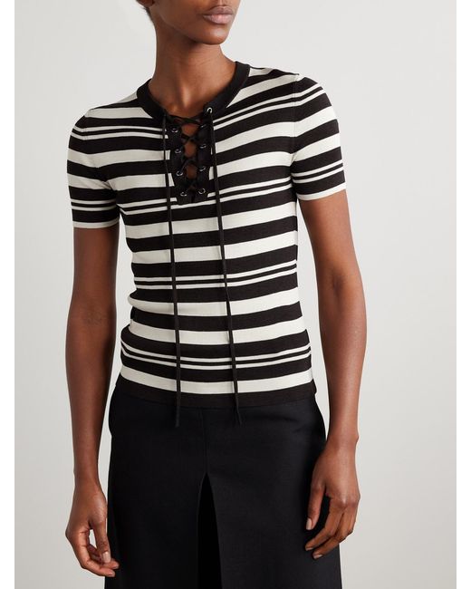 Nili Lotan Black Oaklynn Striped Silk-Jersey Top