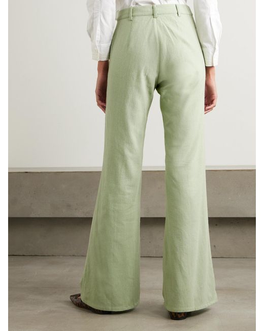 Alix Of Bohemia Green Charlie Embroidered Slubbed Silk Flared Pants