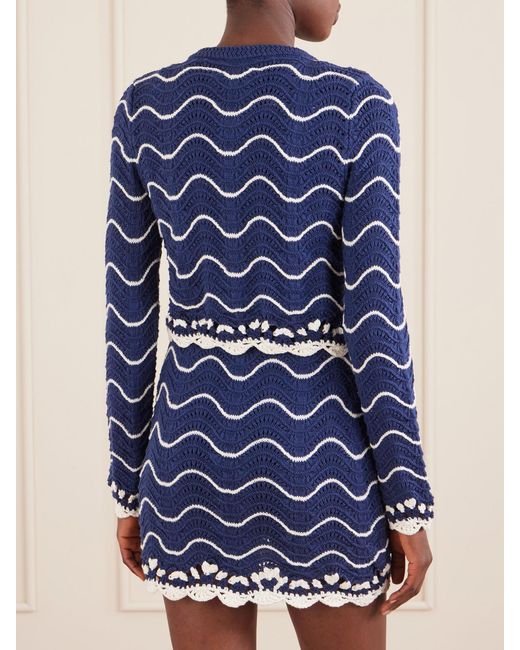 Cara Cara Blue Louise Scalloped Striped Cotton Knit Cardigan