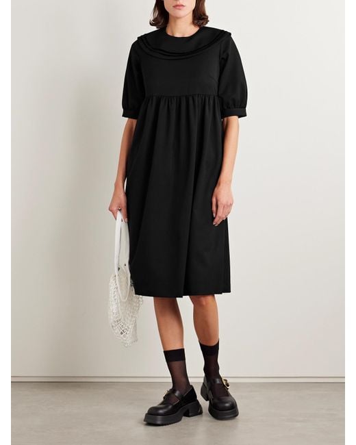 Comme des Garçons Black Velvet-Trimmed Wool-Gabardine Midi Dress