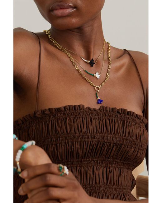 L'Atelier Nawbar Natural 18-Karat Malachite, Mother-Of-Pearl And Diamond Necklace