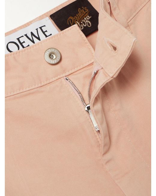 Loewe Natural Paula's Ibiza Anagram Cutout Frayed Pleated Cotton-Twill Shorts