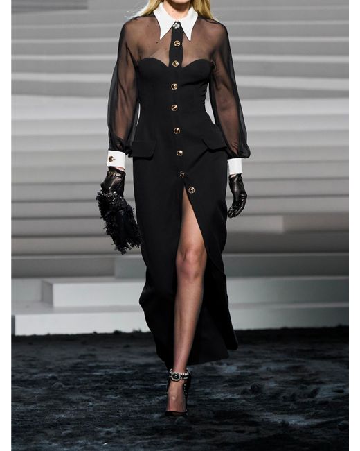 Versace Black Silk-Chiffon And Cady Shirt Dress