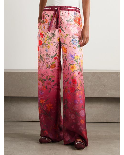 Gucci Red Hose Mit Weitem Bein Aus Bedrucktem Seiden-Twill