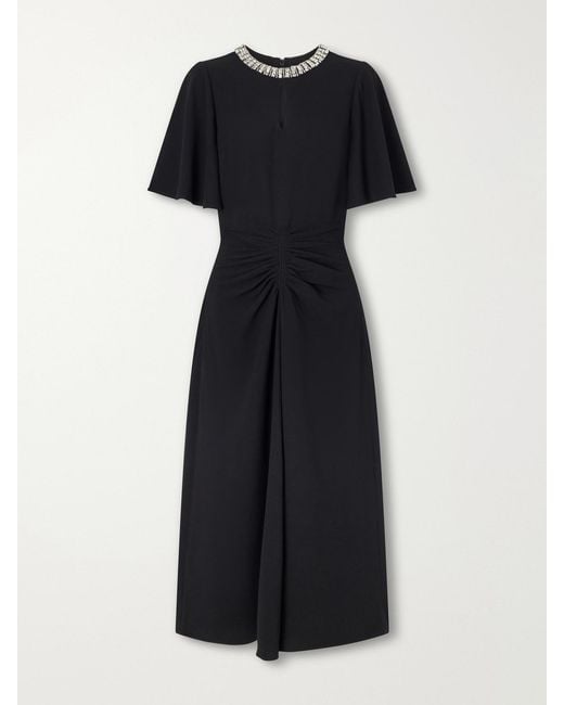 Rebecca Vallance Black Noemie Crystal-Embellished Draped Crepe Midi Dress
