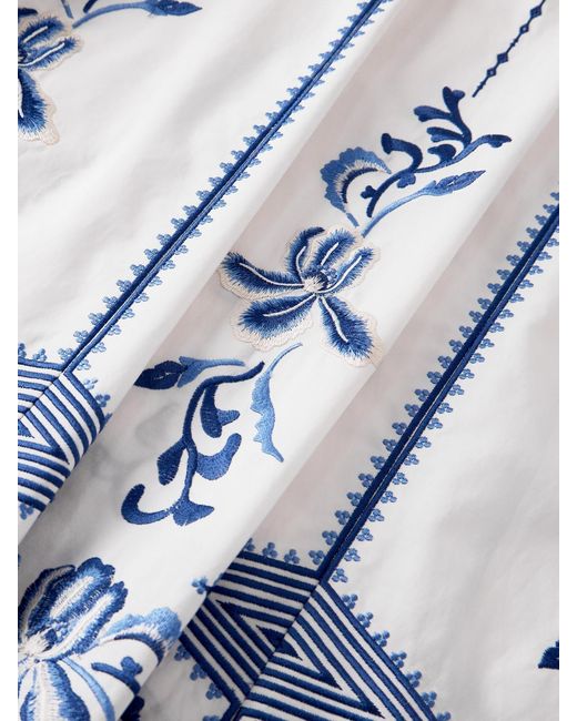 Emporio Sirenuse Blue Camille Embroidered Cotton-Blend Midi Skirt