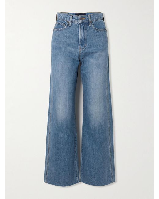 Veronica Beard Blue Taylor Frayed High-Rise Wide-Leg Jeans
