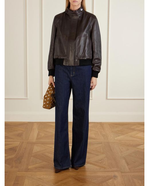 Nour Hammour Black Rios Ribbed Leather Bomber Jacket