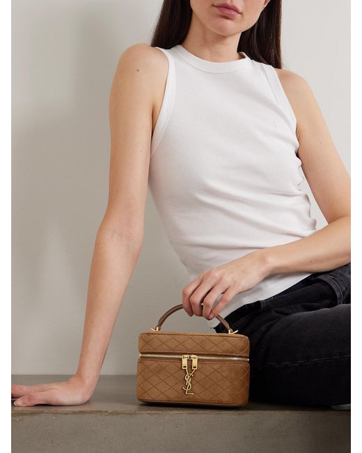Saint Laurent Brown Gaby Vanity Mini Quilted Suede Shoulder Bag