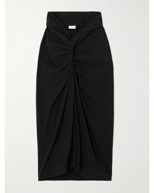 Dries Van Noten Black Twist-Front Cotton-Jersey Midi Skirt