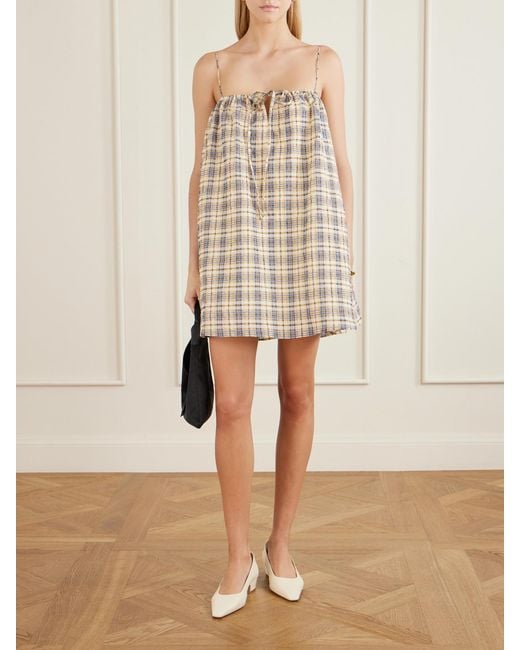 BERNADETTE Natural Checked Seersucker Mini Dress