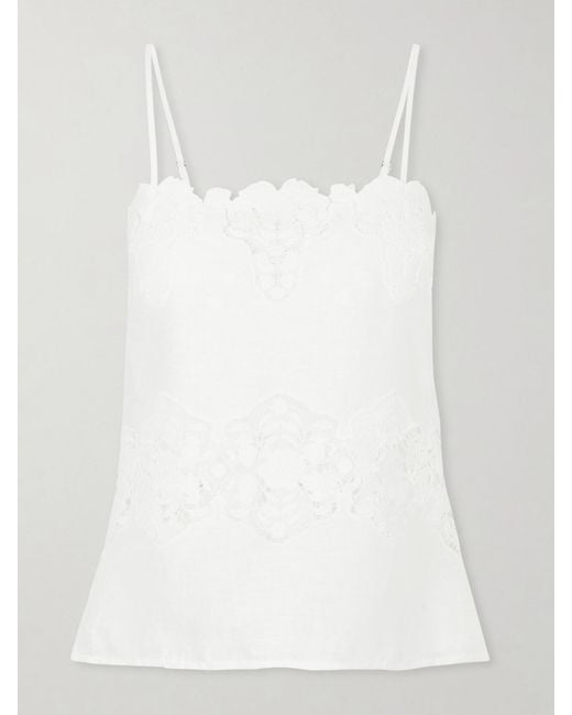 Miguelina White Olympia Embroidered Linen And Cotton-Blend Camisole