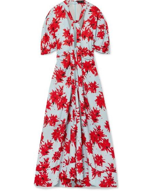 Proenza Schouler Splatter Floral Short Sleeve Tie Dress in Red