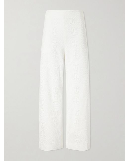 TOVE White Nynette Floral-Embroidered Cotton-Blend Wide-Leg Pants