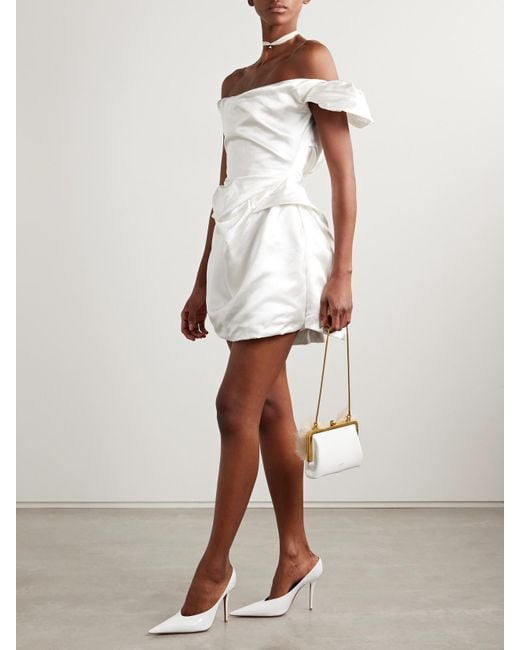 Vivienne Westwood White Aurora Off-The-Shoulder Draped Silk-Satin Mini Dress