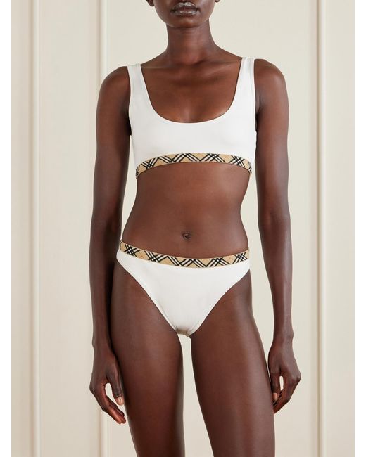 Burberry White Samphire Checked Bikini Bottom