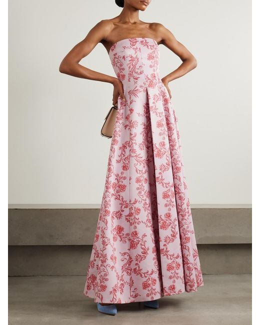 Emilia Wickstead Pink Auclair Off The Shoulder Damask Taffeta Faille Gown