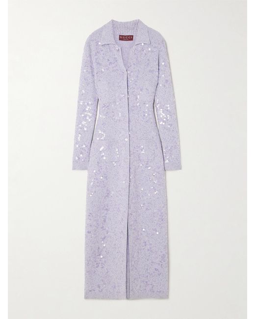 Gucci Purple Paillette-Embellished Bouclé Midi Dress