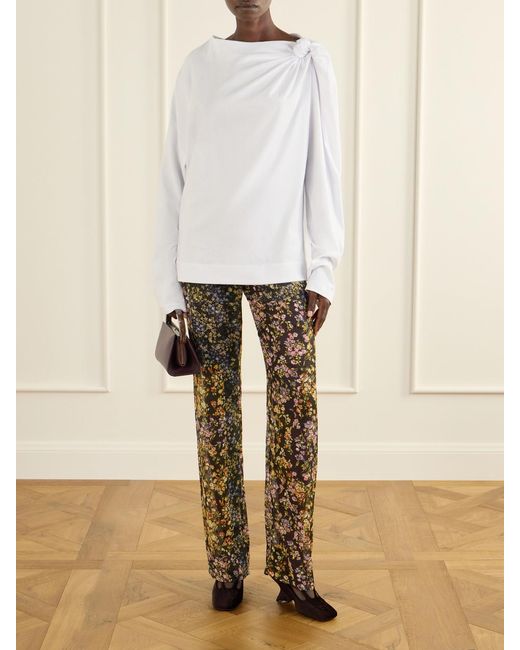 Dries Van Noten White Gathered Cotton-Jersey T-Shirt