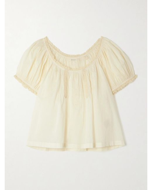Doen Natural Frederica Lace-Trimmed Organic Cotton-Voile Blouse