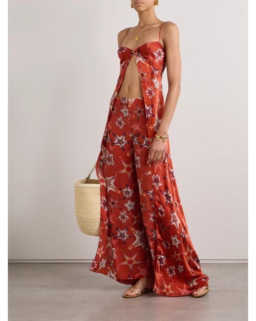Emporio Sirenuse Red Ariele Printed Silk-Crepe Top