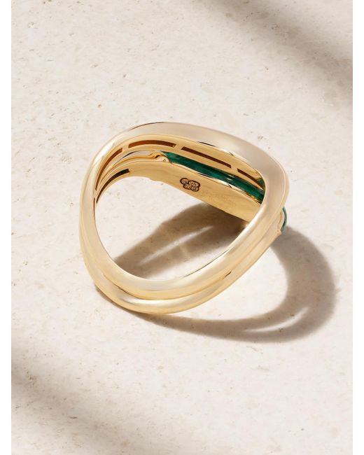 L'Atelier Nawbar Metallic Boa Stackable Set Of Two 18-Karat Malachite Rings