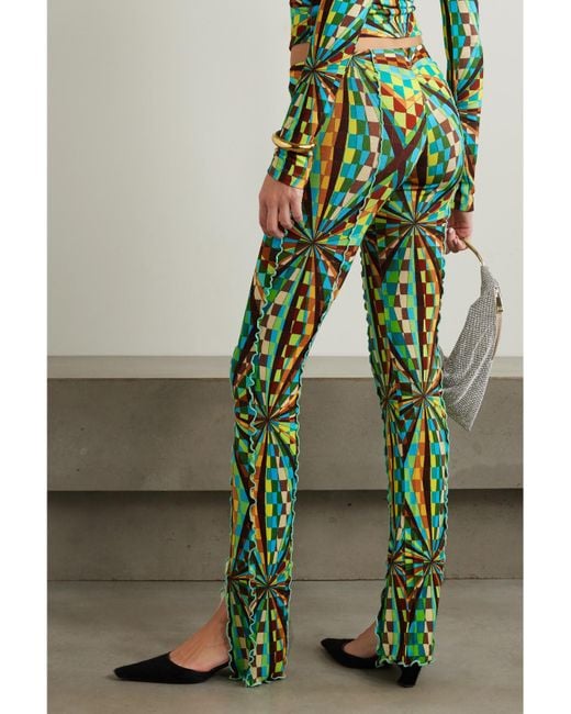 Siedres Green Mult Printed Stretch-Jersey Flared Pants